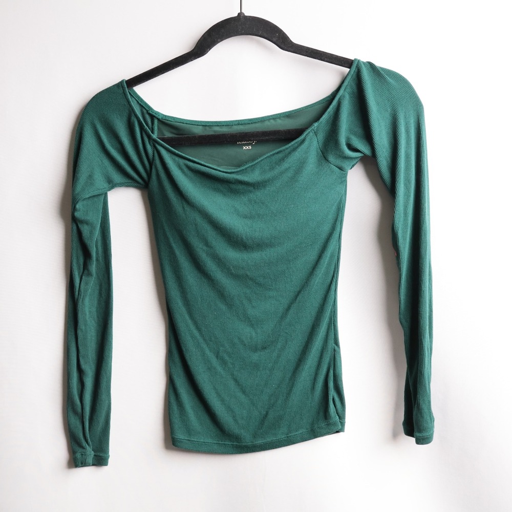 Klassy Network Emerald Green Ribbed Off The Shoulder Long Sleeve Top XXS